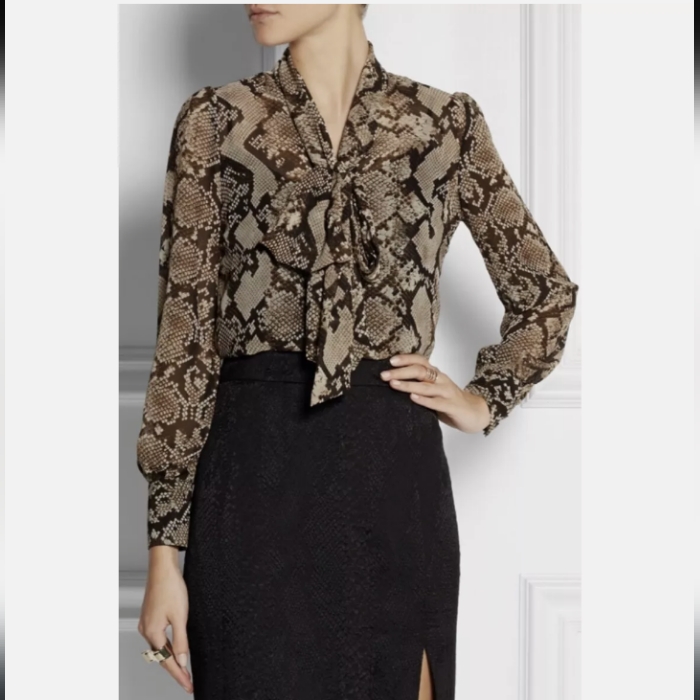 Altuzarra Xl Python Print Georgette Bow Blouse